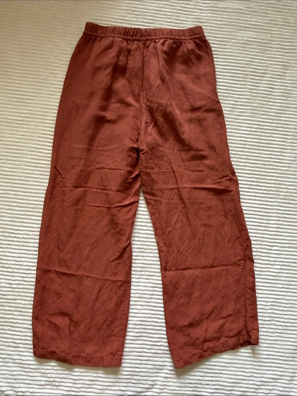 H&M Linen Blend Wide Leg Pants Pockets Drawstring Elastic Airy Flowy Rust M